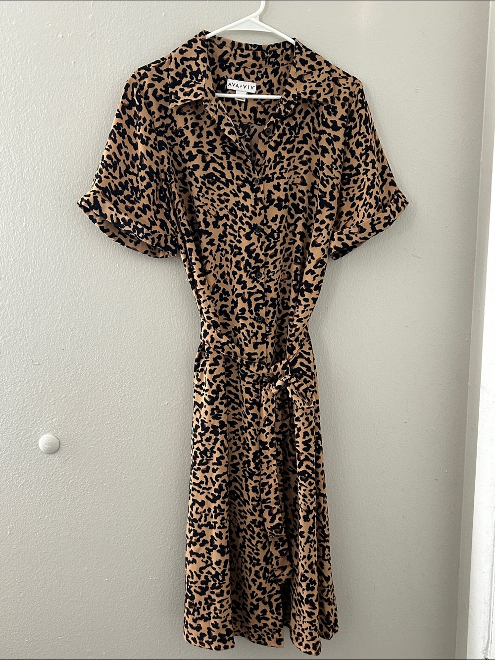 Ava & Viv Black and Tan Leopard Midi Shirt Dress